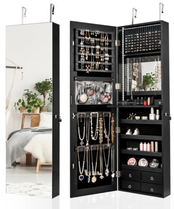 Full-length Mirror Jewelry Cabinet Wall/Door Mounted Jewelry Armoire