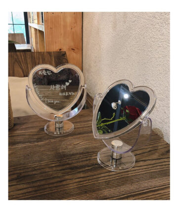 Girl Heart Mirror ??????? Desktop Double-Side Make-up Mirrors Web Celebrity Photo Desktop Portable Dorm Make-up Espejo