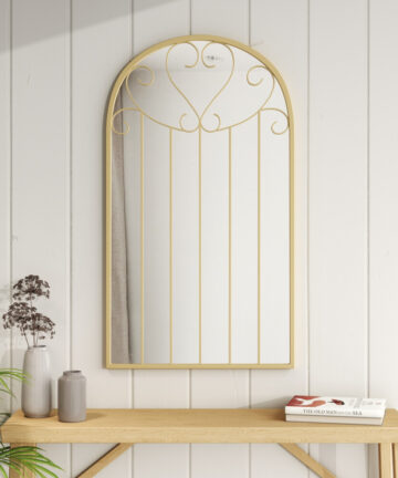 Gold Arched Windowpane Metal Wall Mirror