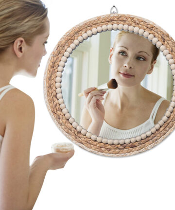 Grass Woven Wall Mirrors 16in Round Mirrors With Suspending Hook Vintage Mirroring Tools In Bohemian Nordic And Rustic