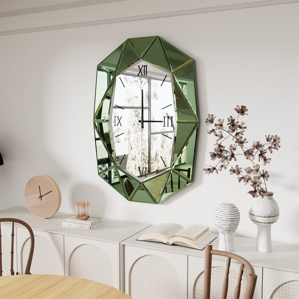 (Green) 3D Decorative Glass Art Mirror Wall Beveled Mirror