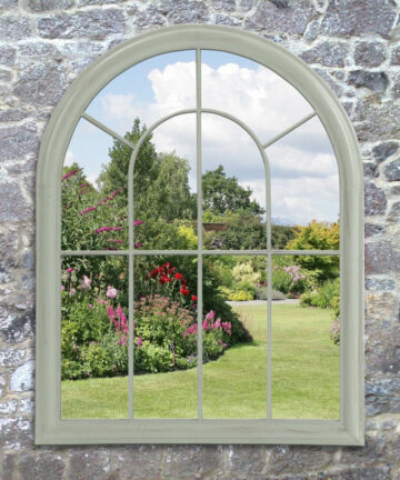 Green Large Decorative Arched Door Metal Framed Garden Wall Mirror