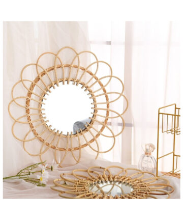 Hand Woven Rattan Dressing Mirror Innovative Art Decoration Makeup Mirrors Bathroom Bedroom Wall Hanging Mirror QX2E