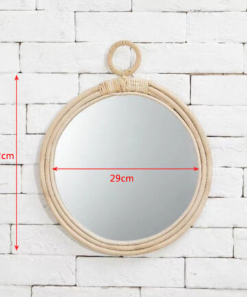 Hand Woven Rattan Dressing Mirror Round Makeup Mirror Bedroom Bathroom Wall Hanging Mirrors Innovative Art Decoration