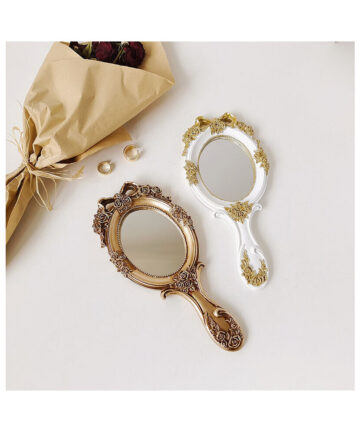 Handle Mirror Holding Hand-held Mirror Oval Hotel Taking Photos Antique Baroque Golden Resin Mirror Home Decor
