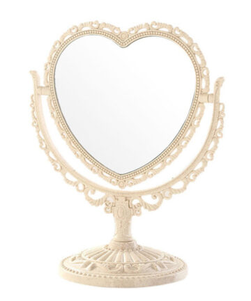 Heart Shaped Makeup Mirror Vintage European Style Acrylic Single Side Makeup Mirror 360 Degree Swivel Desktop Makeup Tools