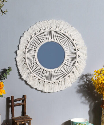 Home Decor Macrame Mirror Tapestry Makeup Mirror Compact Weave Decoration Home Bedroom Decorative Mirrors Wall-mounted