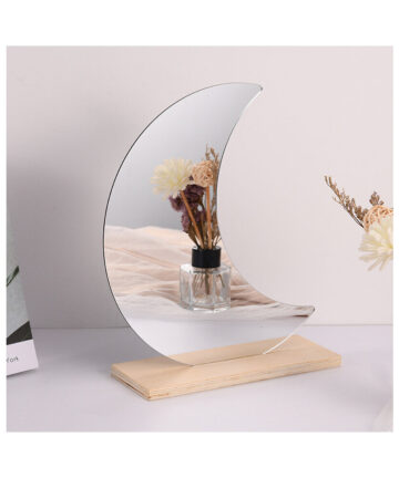 Home Desktop Makeup Mirror Irregular Mirror Acrylic lens Wooden Base Decoration Standing Mirror