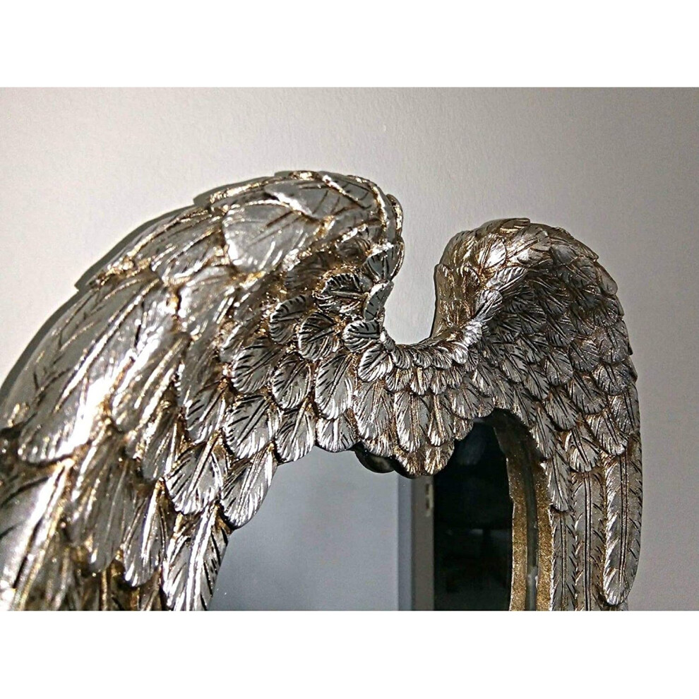 Homezone Vintage Retro Shabby Chic Style Small Heart Shaped Angel Wing Wall Mirrors Angel Wings Heart Shaped Feathered Rounded Wall Decor Wall Mountab