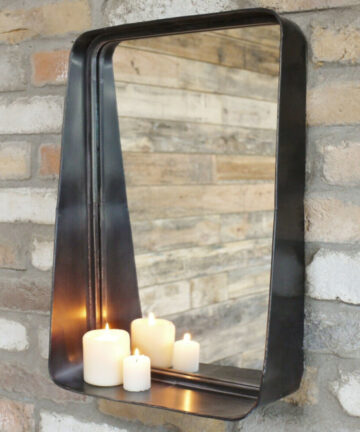 Industrial Metal Wall Mirror & Shelf