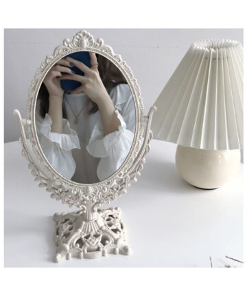 Ins French Retro Carving Flipped Homestay Dormitory Decorated Desktop European Art Makeup Mirror 0.37kg