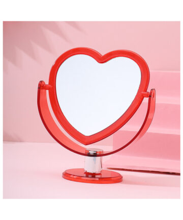 INS Style Heart Shaped Cosmetic Mirror Acrylic Transparent Base Makeup Mirror Double Side Home Bedroom Desktop Mirror