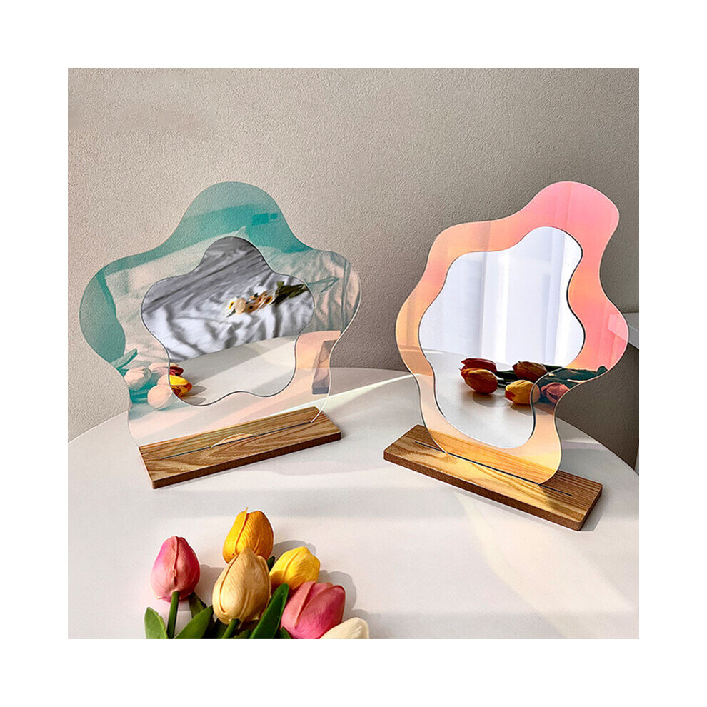 Irregular Flower Mirror Acrylic Makeup Mirror Wall Hanging Decorative Mirror for Dormitory Bedroom Desktop Ornament tray
