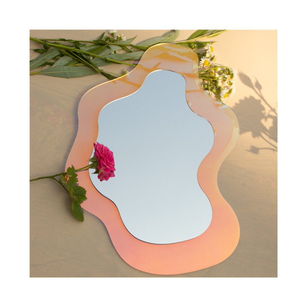 Irregular Flower Mirror Acrylic Makeup Mirror Wall Hanging Decorative Mirror for Dormitory Bedroom Desktop Ornament tray