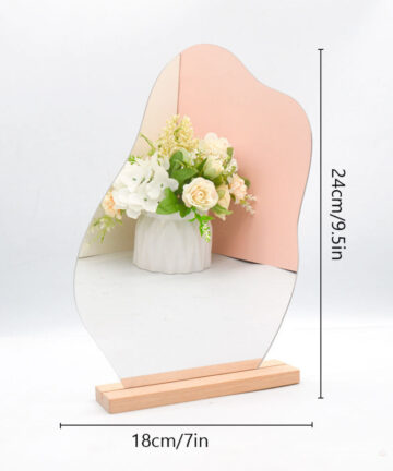 Irregular Mirror Home Desktop Makeup Mirror Standing Mirrors Wooden Base Cosmetic Beauty Tools Acrylic Decoration
