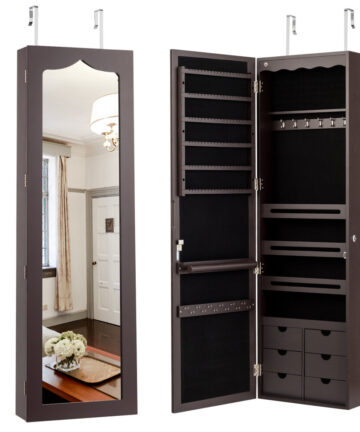 Jewelry Cabinet Armoire w/ Full-Length Mirror 5 LED Lights & Drawers
