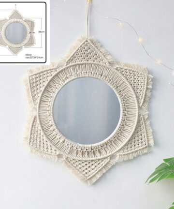 Large Macrame Cotton Thread Mirror Wall Hanging Bohemian Hand Tapestry Nursery Living Room Bedroom Gift