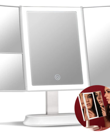 Large Makeup Mirror with Natural LED,Lighted Trifold Vanity Mirror
