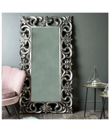 Large Ornate Silver Wall / Floor Mirror 90cm x 168cm