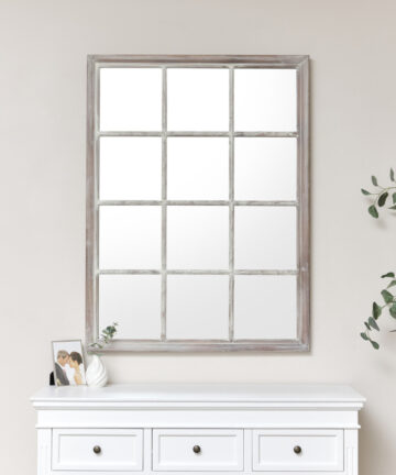 Large Rustic Wooden Window Wall Mirror 120cm x 90cm