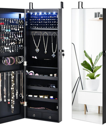 Lockable Jewelry Storage Cabinet Standing Hanging Full Length Mirror