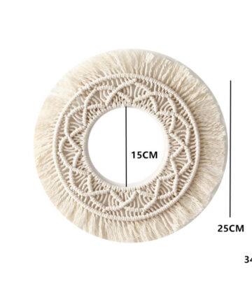 Macrame Round Acrylic Mirror Boho Hand-woven Cotton Rope Wall Handing Living Room Bedroom Christmas Wedding Decor Gift