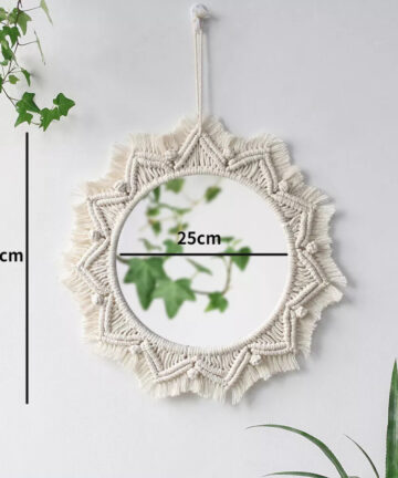 Macrame Wall Mirror Boho Round Mirrors Art Home Room Decor for Apartment Living Room Bedroom Baby Christmas Decoration Gift