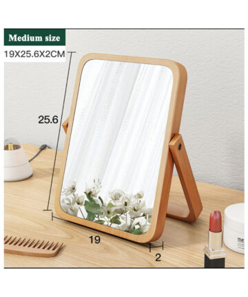Make Up Mirror Retro European Wood Tabletop Turnover Glass Convenient Decorative Folding Squared Home Dormitory Nordic Style