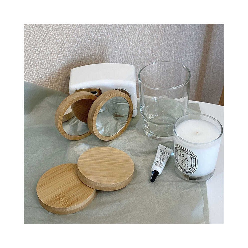 Makeup Mirror Mini Portable Wooden Mirror Female Beauty Round Hand Mirrors Supplies Espejo para maquillarse Home Decor