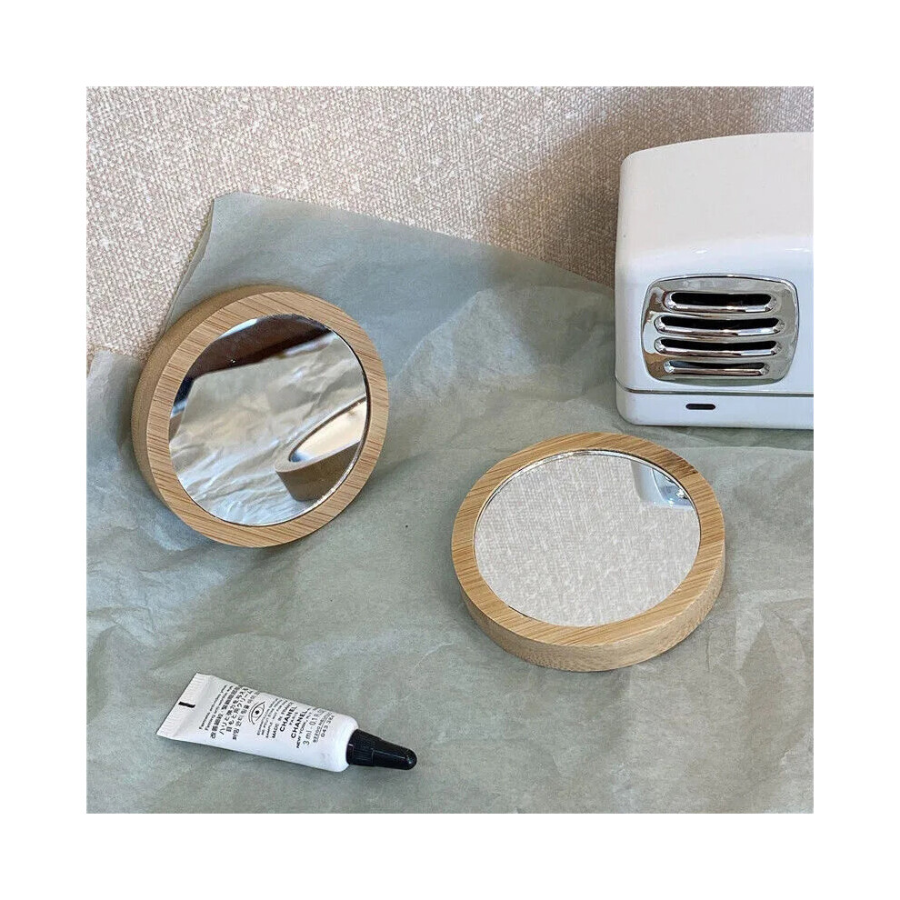 Makeup Mirror Mini Portable Wooden Mirror Female Beauty Round Hand Mirrors Supplies Espejo para maquillarse Home Decor