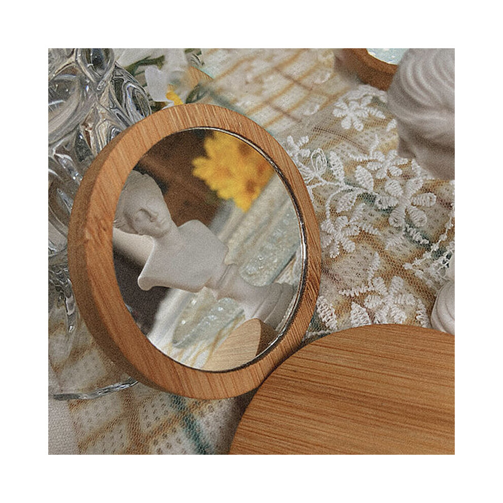 Makeup Mirror Mini Portable Wooden Mirror Female Beauty Round Hand Mirrors Supplies Espejo para maquillarse Home Decor