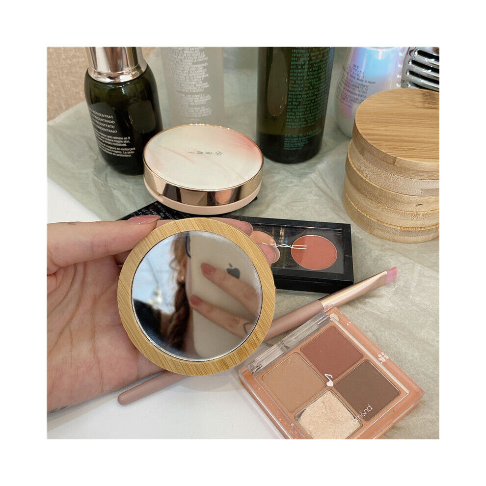 Makeup Mirror Mini Portable Wooden Mirror Female Beauty Round Hand Mirrors Supplies Espejo para maquillarse Home Decor