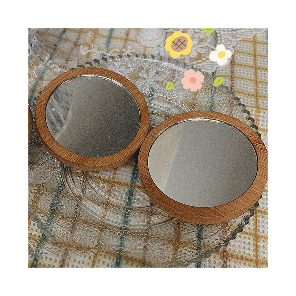Makeup Mirror Mini Portable Wooden Mirror Female Beauty Round Hand Mirrors Supplies Espejo para maquillarse Home Decor