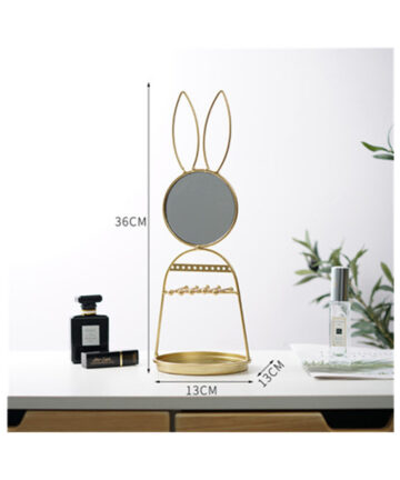 Makeup Mirror Table Rabbit Stand Retro Mirror Cosmetic Metal Portable Eye Shape Mirror Jewelry Storage Home Desktop Decor