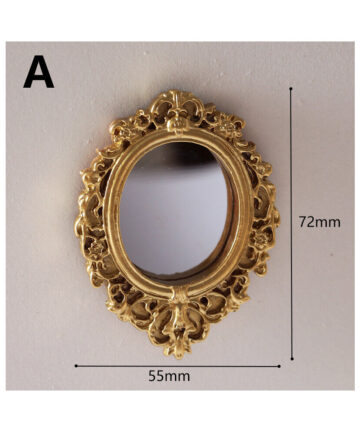 Mini Classical Mirror for Dollhouse Circular Carved Accessories Living Scene Model for European Style Doll