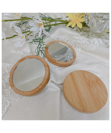 Mini Portable Makeup Mirror Wooden Round Mirrors Female Beauty Supplies Home Decor Supplies Espejo para maquillarse
