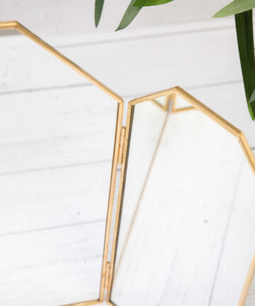 Mirror Dressing Tabletop Gold Metal Edge Triple Folding Vanity Mirror