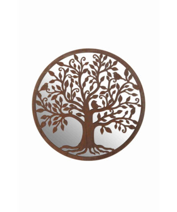 Mirrored Bird Tree Of Life Metal Round Wall Art Garden Plaque