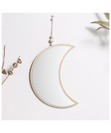 Moon Phase Mirror Natural Decor Acrylic Wall Decorative Mirror Interior Wooden Moon Shaped Mirror Bohemian Decor