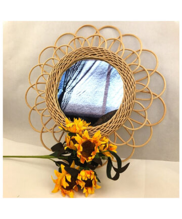 N58C Natural Rattan Innovative Art Decorative Makeup Mirror Dressing Living Room Bathroom Wall Hanging Craft Photography Prop