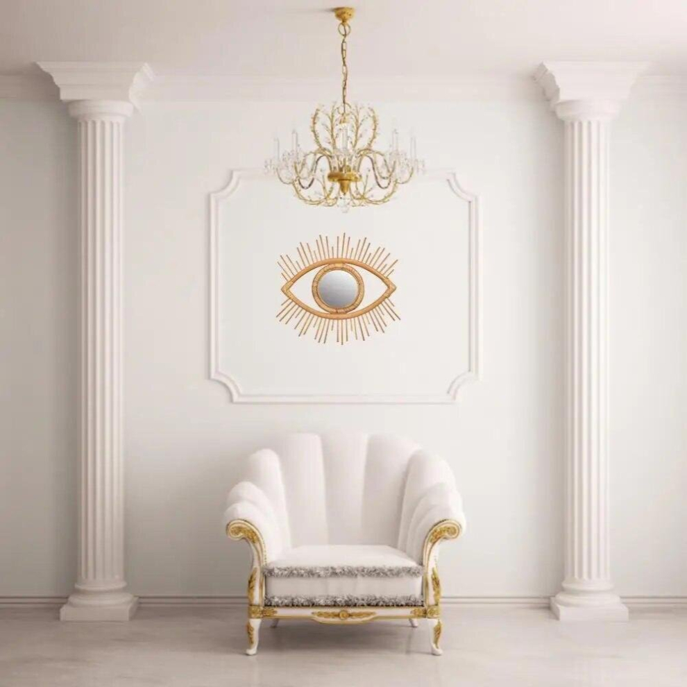 Natural Rattan Decorative Wall Mirror Natural Wall Decoration Eye Art Decor Pendant For Apartment Living Room Bedroom