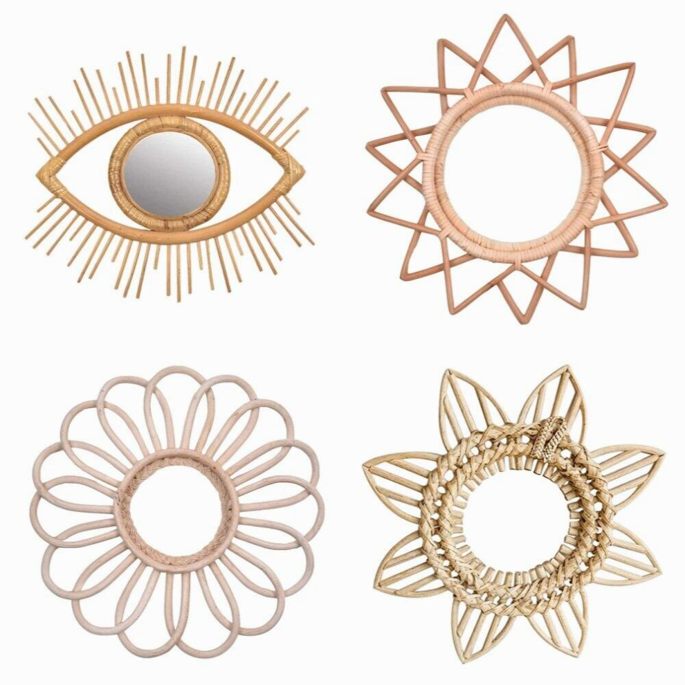 Natural Rattan Decorative Wall Mirror Natural Wall Decoration Eye Art Decor Pendant For Apartment Living Room Bedroom