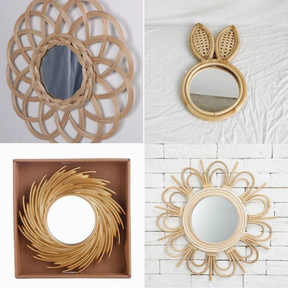 Natural Rattan Decorative Wall Mirror Natural Wall Decoration Eye Art Decor Pendant For Apartment Living Room Bedroom