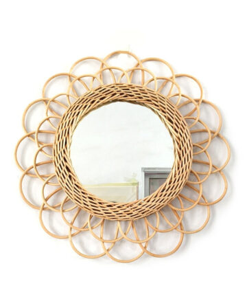 Natural Rattan Innovative Art Decorative Makeup Mirror Dressing Living Room Bathroom Wall Hanging Craft Photography Prop