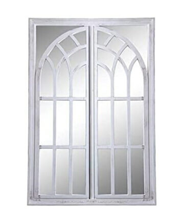 New Ex Large Rustic White Window Style Arch Wall Mirror 66X96Cm