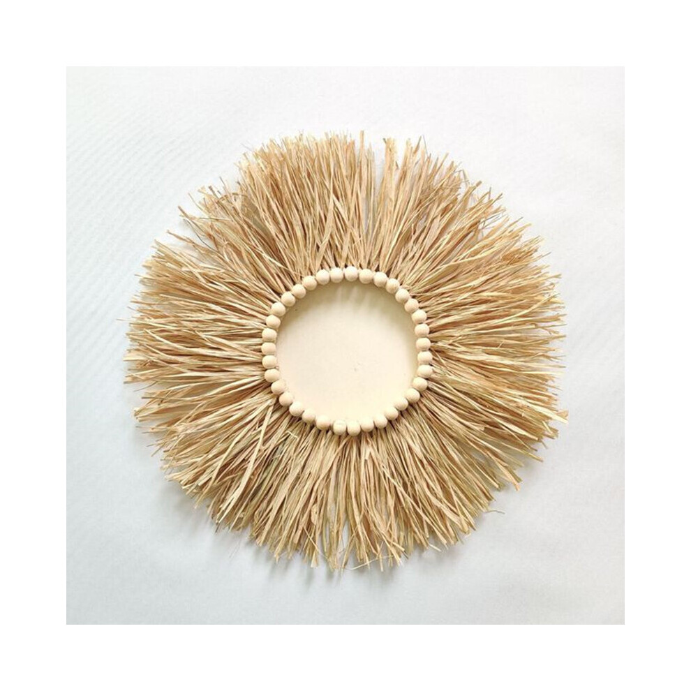 Nordic Round Woven Straw Mirror Moroccan Wood Beads Hanging Makeup Mirrors Wall Ornaments Home Decor Crafts