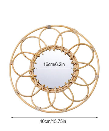 Nordic Style Hanging Wall Mirror Rattan Round Makeup Mirror Art Ornament For Apartment Living Room Bedroom Home Decor
