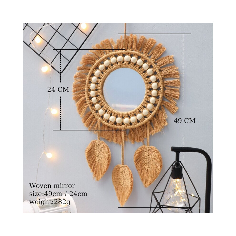 Nordic Wall Hanging Mirror Woven Macrame Mirrors Handwoven Crafts for Indoor Outdoor Garden Bedroom Decoration Gift