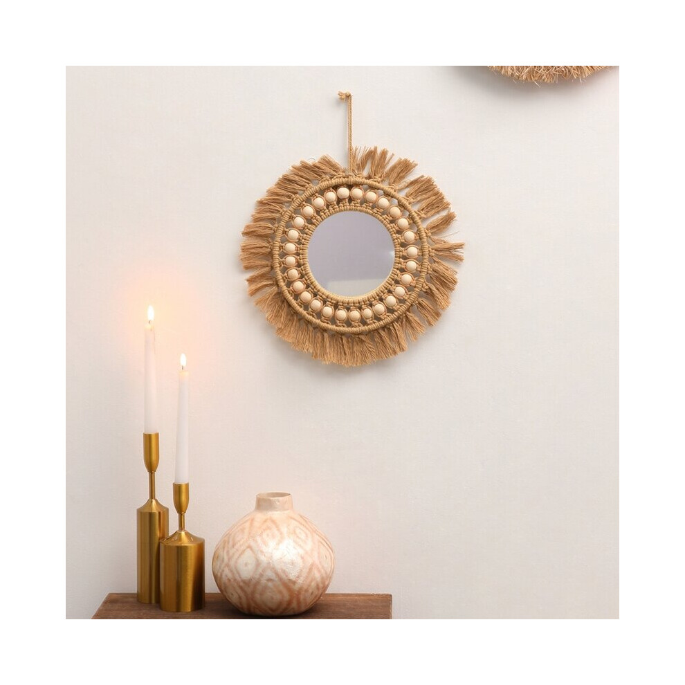 Nordic Wall Hanging Mirror Woven Macrame Mirrors Pendant Decor Supplies for Home Garden Yard Porch Decoration Gift