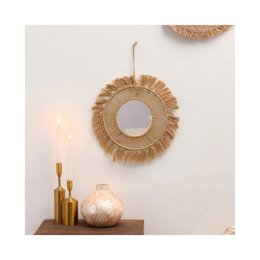 Nordic Wall Hanging Mirror Woven Macrame Mirrors Pendant Decor Supplies for Home Garden Yard Porch Decoration Gift